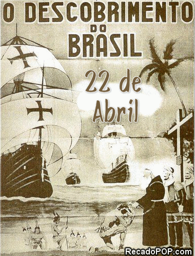 Panfleto antigo retratando o Descobrimento do Brasil