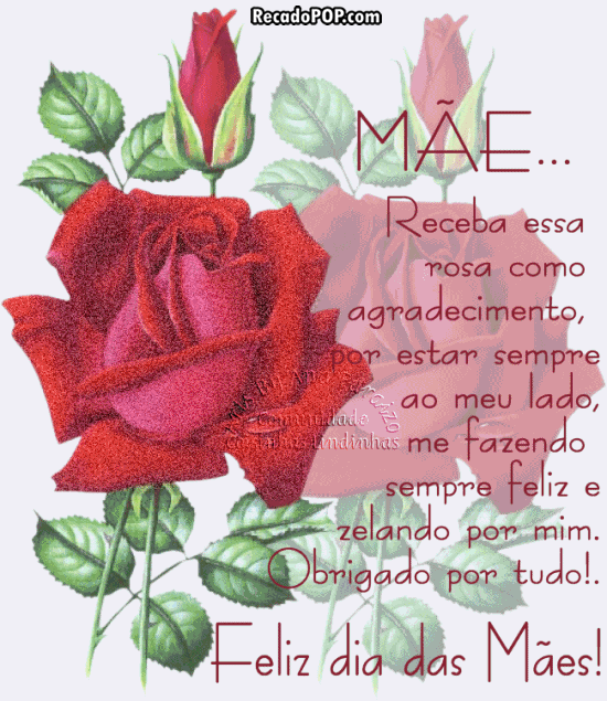 Me... receba essa rosa como agradecimento por estar sempre ao meu lado, me fazendo sempre feliz e zelando por mim. Obrigado por tudo! Feliz Dia das Mes!