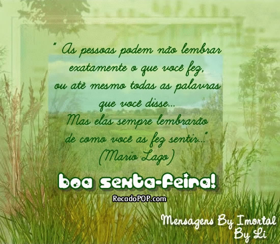 As pessoas podem no lembrar exatamente o que voc fez ou at mesmo todas as palavras que voc disse... Mas elas sempre lembraro de como voc as fez sentir... (Mario Lago)