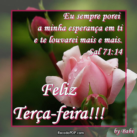 Eu sempre porei a minha esperana em ti e te louvarei mais e mais. (Salmos 71:14) Feliz tera-feira!